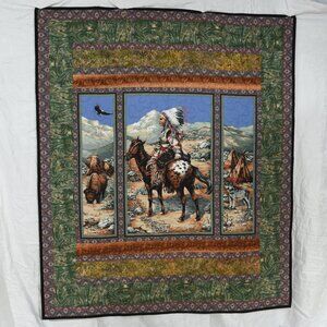New, handmade throw Quilt, Stunning Native American scene 56" x 66" flannel back